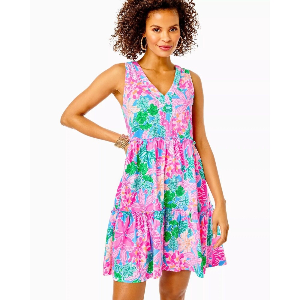 Lilly Pulitzer Lorina Swing Mini Dress Floral Printed Ruffle Cotton M 291033